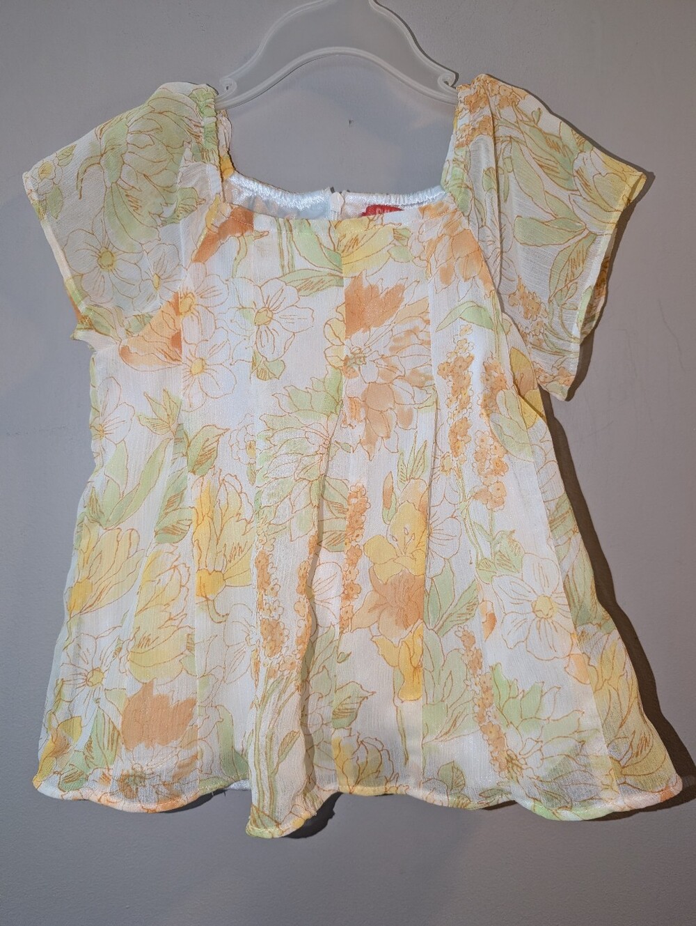 🌼 Gymboree Wildflower Fields Floral Peasant Top Yellow Green Sheer Sleeves Sz 4